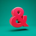 Pink 3d ampersand symbol on mint background