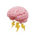 Pink 3D Brain Model With Yellow Lightning Bolts On White Background mind thinking Royalty Free Stock Photo