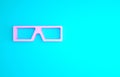 Pink 3D cinema glasses icon isolated on blue background. Minimalism concept. 3d illustration 3D render Royalty Free Stock Photo