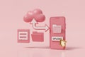Pink 3D Cloud Upload and File Transfer Concept with Smartphone Royalty Free Stock Photo