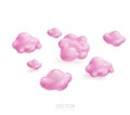 Pink 3d clouds set isolated on a white background. Render plastic sunset clouds icon. 3d shapes vector illustration Royalty Free Stock Photo