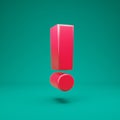 Pink 3d exclamation symbol on mint background