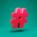 Pink 3d hashtag symbol on mint background