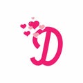 Pink D initial letter with love sign valentine vector