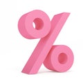 Pink 3d render percent symbol isolated on white background with clipping path, alphabet discount pattern.