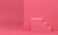 Pink 3d staircase podium upwards level construction award arena win celebration realistic vector