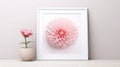 Pink Dahlia Flower And White Framed Photograph On Reflectant Floor Royalty Free Stock Photo