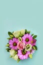 Pink daisies on a green background. Spring flower arrangement. Royalty Free Stock Photo