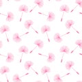 Pink dandelions seed floral fluff pattern on a white background