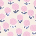 Pink dandelions vector seamless background