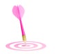 Pink dart hitting the center of the target.