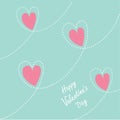 Pink dash line heart background. Flat design Happy Valentines day card