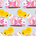 Pink decorated easter egg and chicke, seamless pattern Royalty Free Stock Photo