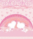 Pink decoration valentine card with hearts and rainbow