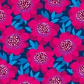 Pink decorative camellia flowers seamless pattern.