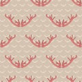 Pink deer antler seamless pattern. Ditzy girly coral red flat color background. Hand drawn forest animal horn doodle