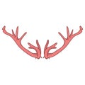 Pink deer antler vector clipart. Ditzy girly coral red flat color illustration. Hand drawn forest animal horn doodle