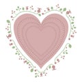 Pink delicate princess heart with pearl contours surrounded by floral patterns isolated on white background Royalty Free Stock Photo