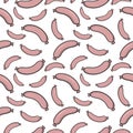 Pink Delicious juicy sausages on a white background, seamless pattern