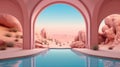 Pink desert sky and sand, in the style of surrealistic futuristic. Illustration AI Generative