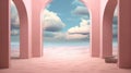 Pink desert sky and sand, in the style of surrealistic futuristic. Illustration AI Generative