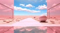 Pink desert sky and sand, in the style of surrealistic futuristic. Illustration AI Generative