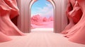 Pink desert sky and sand, in the style of surrealistic futuristic. Illustration AI Generative