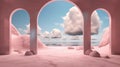 Pink desert sky and sand, in the style of surrealistic futuristic. Illustration AI Generative