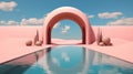 Pink desert sky and sand, in the style of surrealistic futuristic. Illustration AI Generative