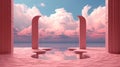 Pink desert sky and sand, in the style of surrealistic futuristic. Illustration AI Generative