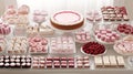 Pink dessert buffet table, wedding pastries, sweets, studio Royalty Free Stock Photo