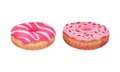 Pink Desserts with Doughnut and Sugar Glaze Topping Vector Set