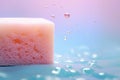 Pink detergent washing sponge for cleaning. Sponge for washing dishes, cleaning product, cleaning service. Spring home cleaning