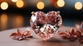 Pink diamond in the shape of a heart on a fine chain, staged in front of a sea of bokeh lights for festive occasions Royalty Free Stock Photo