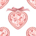 Pink Diamond vector jewelry seamless pattern with pearls and bow