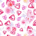Pink diamonds, peonies and roses vector print