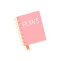 Pink diary on rings, vector illustration in flat style on white background