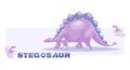 Pink Dino. Stegosaur with babies sitting in eggs. Cute dinosaur vector drawing for print. Poster.