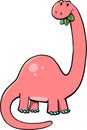 Pink dinosaur with a long neck eats