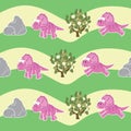 Pink dinosaur,Stone,Camilia,Triceratopswith green background,cute dino background,dino cartoon, herbivore dino cartoon