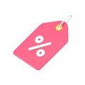 Pink discount tag 3d icon. Percent coupon with marketing sale tag