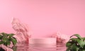 Pink Display For Show Product On Water Ripple And Tropical Plant Rock Scene Abstract Background 3d Render Royalty Free Stock Photo