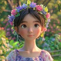 A pink doll with flower crown, plant inspired clothing Royalty Free Stock Photo