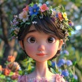 A pink doll with flower crown, plant inspired clothing Royalty Free Stock Photo