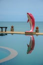 Pink dolphin statue beside swimming pool Royalty Free Stock Photo