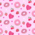 Pink donut berry strawbery with red heart shape pattern.