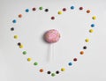 Pink donut and candy heart frame Royalty Free Stock Photo
