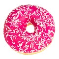 Pink donut with colorful sprinkles isolated on white background Royalty Free Stock Photo