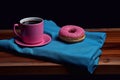 Pink Donut and pink cup of coffee. Generative AI Royalty Free Stock Photo