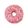 Pink donut decorated with colorful sprinkles isolated on white background Royalty Free Stock Photo